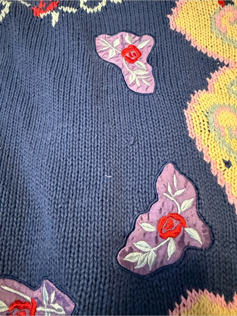 Together Navy button Knit Cardigan with Pink and Yellow Accents